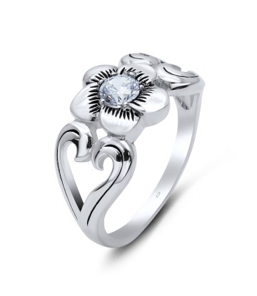 Flower Shaped With Heart Silver Ring NSR-3243